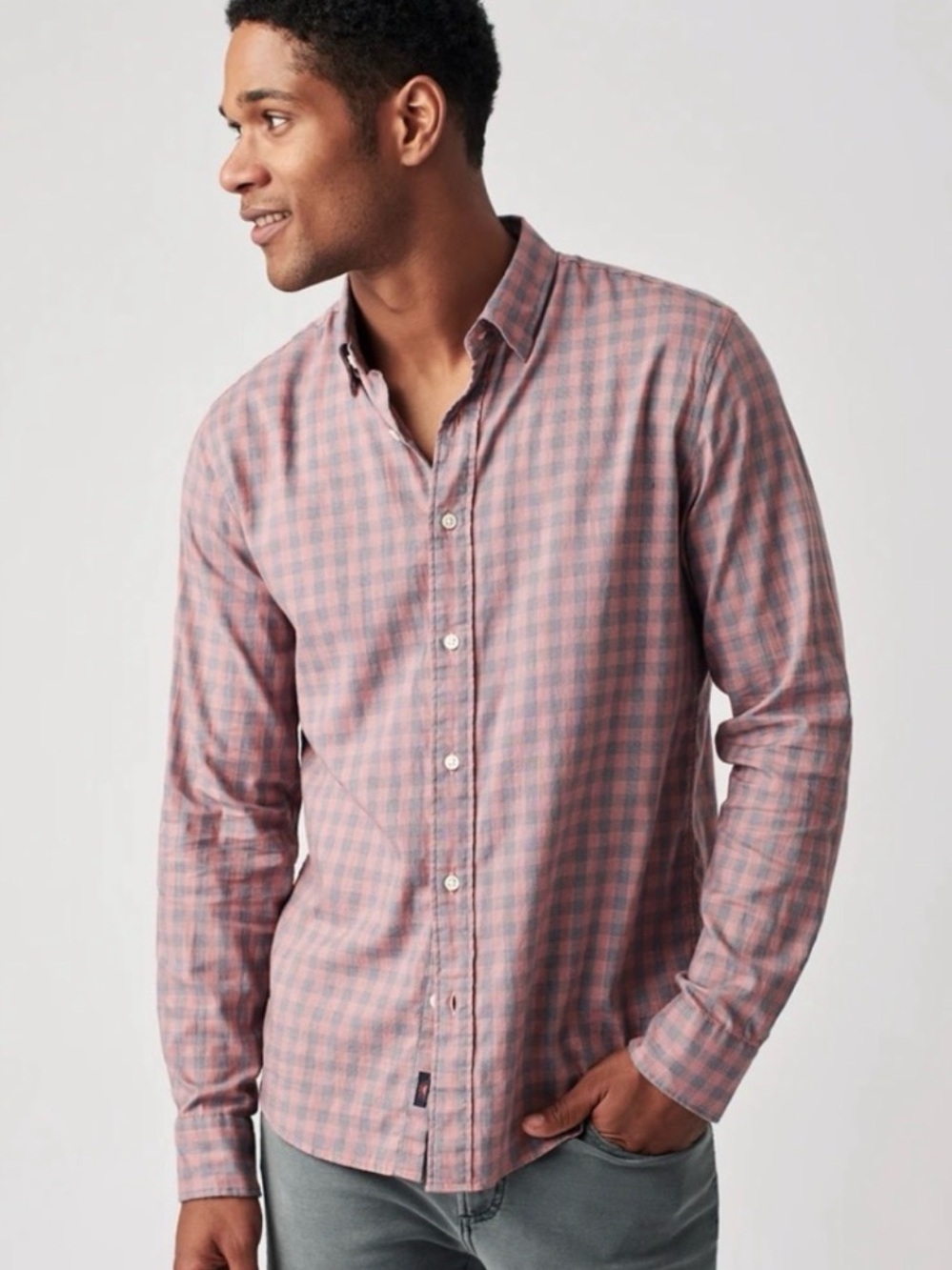 Faherty Movement Shirt Grey Salmon Gingham Performance Button Down Size M